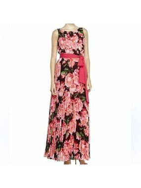 Eliza J Floral Print Pleated Chiffon Maxi Dress
